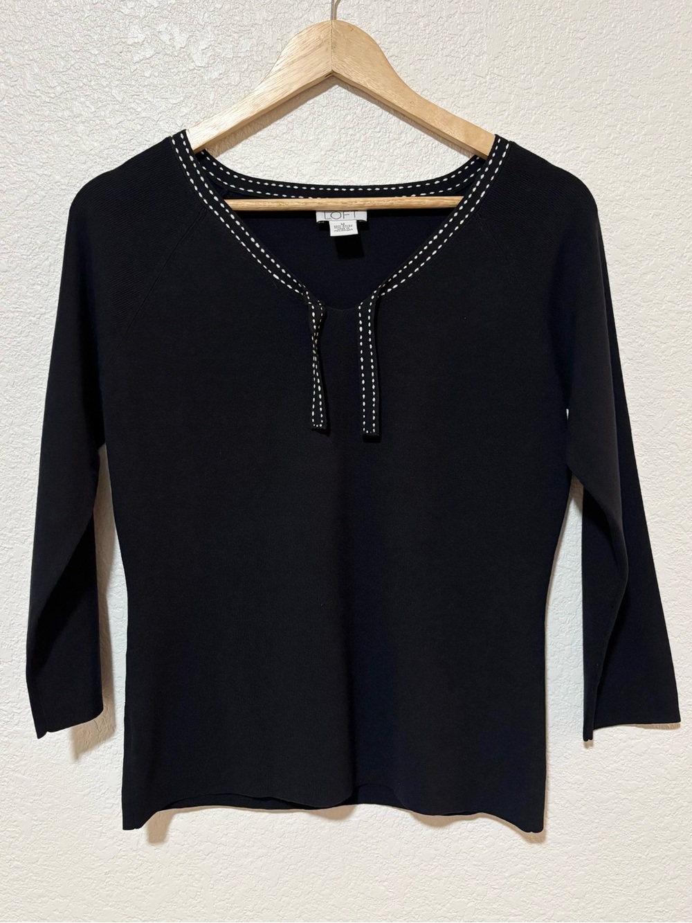 Ann Taylor LOFT Black Contrast Stitch Knit Top